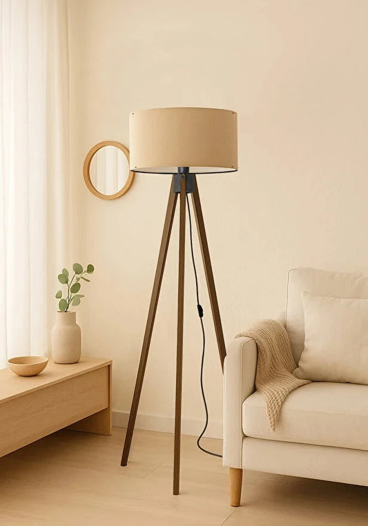 Scandinavian Style Wooden Tripod Floor Lamp