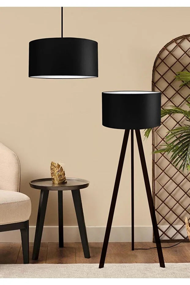 Black Modern Floor Lamp & Pendant Lamp Set
