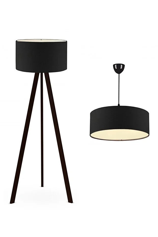 Black Modern Floor Lamp & Pendant Lamp Set